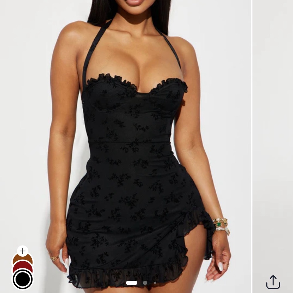 Fashion Nova Black Ruched Halter Mini Dress